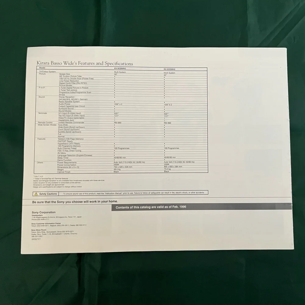 1996 Sony TV brochure